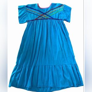 VINTAGE Appel / Vibrant Blue Dress with Colorful Embroidery size MD